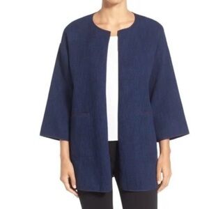 EILEEN FISHER Textured Cotton Navy Jacket Duster Size Medium